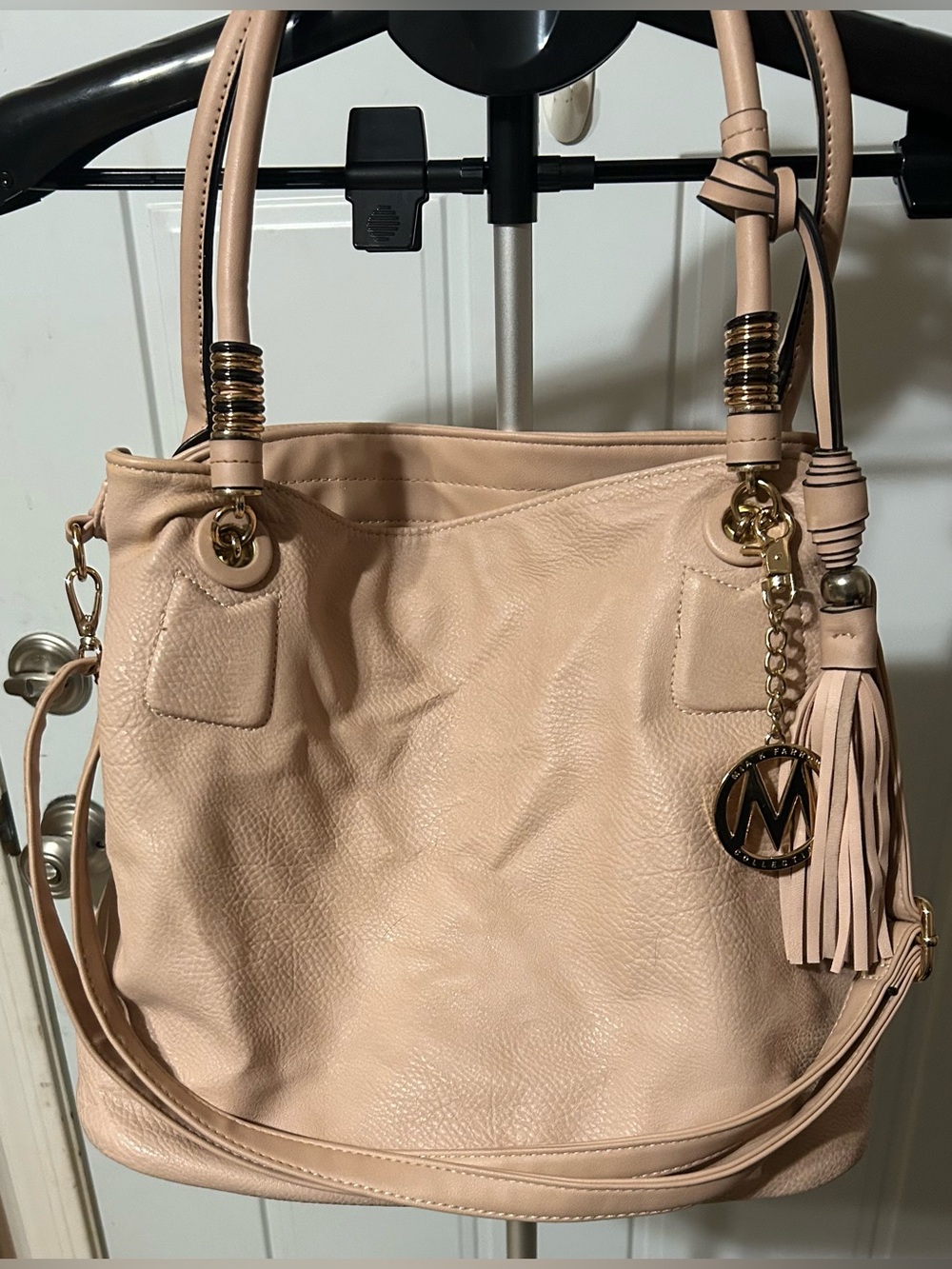Mia K Farrow Women’s Soft Pink Tote Bag - Beige Leather-Style Handbag